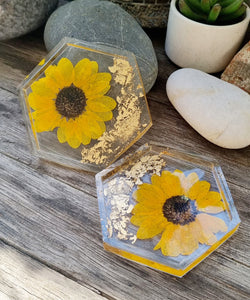 Hexagon Sunflower Coaster Set